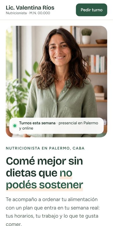 Sample nutritionist website on a phone