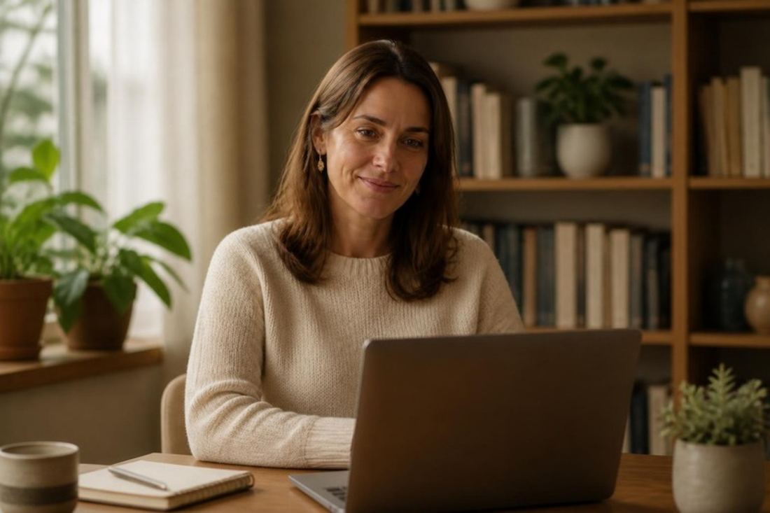 Camila Sosa en una sesión online desde su consultorio